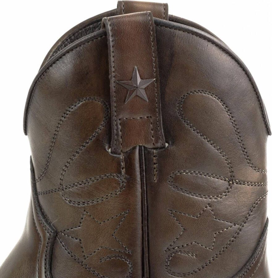 Mayura Boots 2374 Vintage Donker Bruin Dames Cowboy fashion Enkellaars Spitse Neus Western Hak Echt Leer