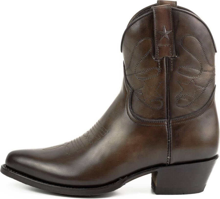 Mayura Boots 2374 Vintage Donker Bruin Dames Cowboy fashion Enkellaars Spitse Neus Western Hak Echt Leer - Foto 6