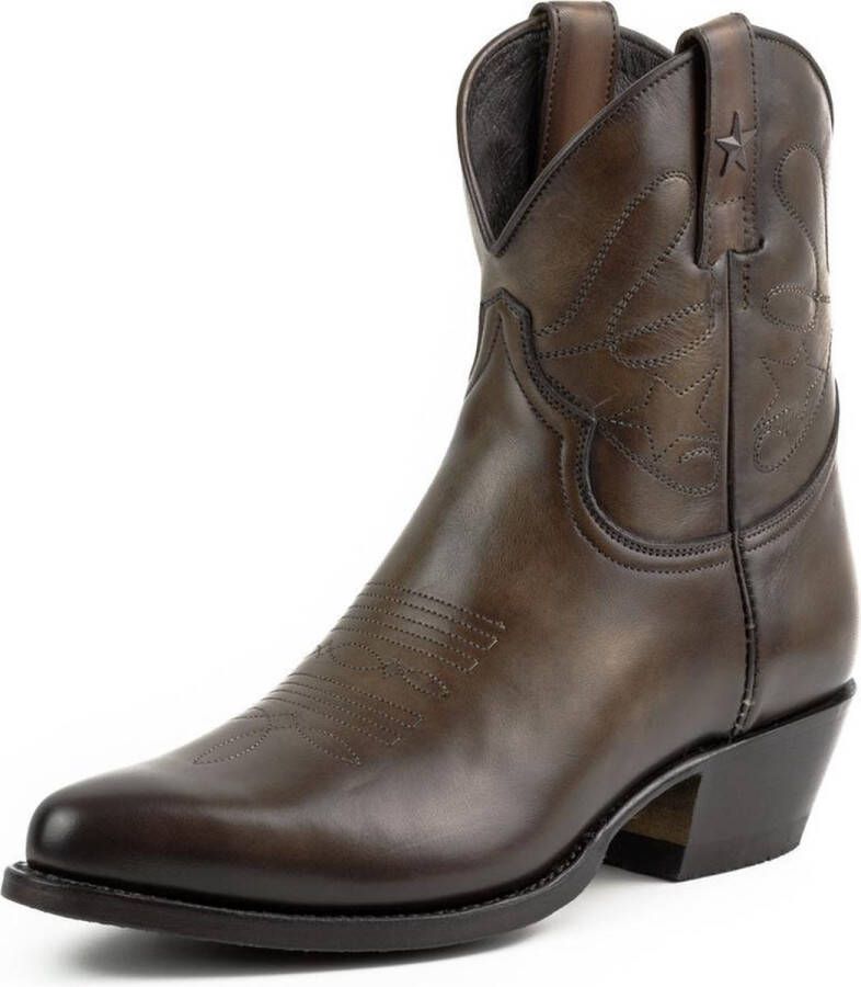 Mayura Boots 2374 Vintage Donker Bruin Dames Cowboy fashion Enkellaars Spitse Neus Western Hak Echt Leer