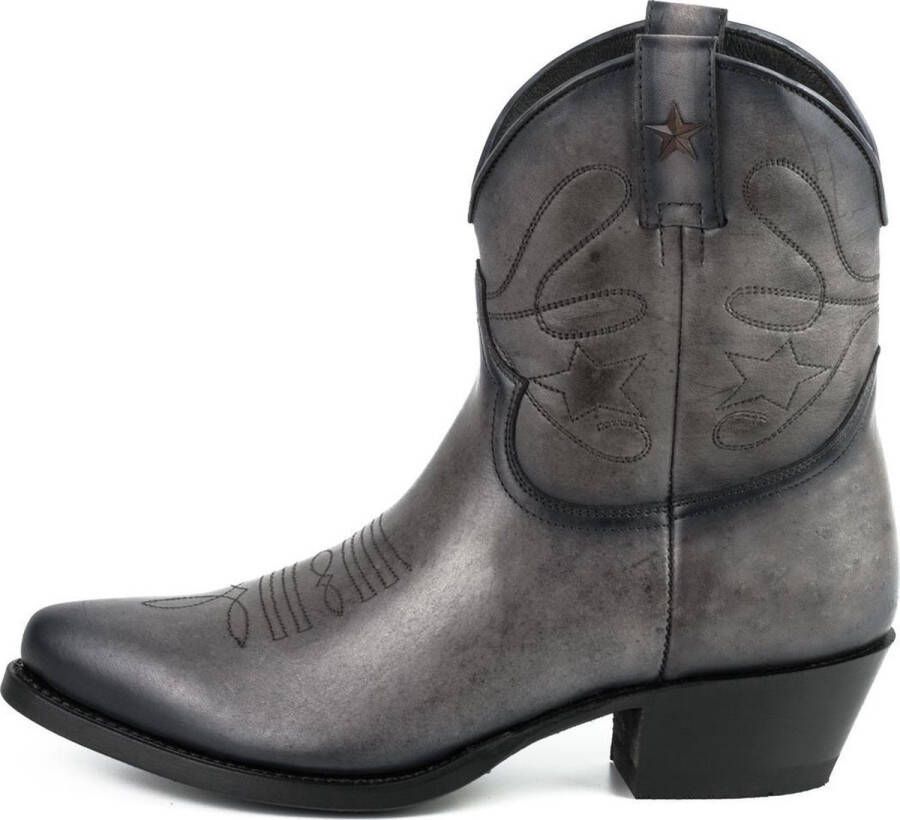 Mayura Boots 2374 Vintage Grijs Dames Cowboy fashion Enkellaars Spitse Neus Western Hak Echt Leer
