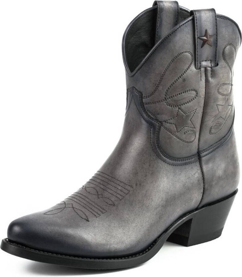 Mayura Boots 2374 Vintage Grijs Dames Cowboy fashion Enkellaars Spitse Neus Western Hak Echt Leer
