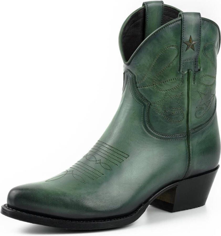 Mayura Boots 2374 Vintage Groen Grijs Dames Cowboy fashion Enkellaars Spitse Neus Western Hak Echt Leer - Foto 4