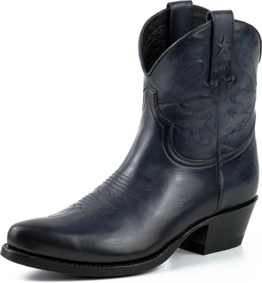 Mayura Boots 2374 Vintage Marine Blauw Dames Cowboy fashion Enkellaars Spitse Neus Western Hak Echt Leer