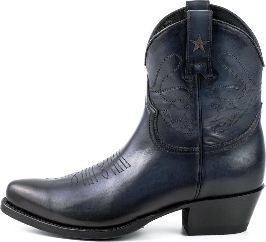 Mayura Boots 2374 Vintage Marine Blauw Dames Cowboy fashion Enkellaars Spitse Neus Western Hak Echt Leer