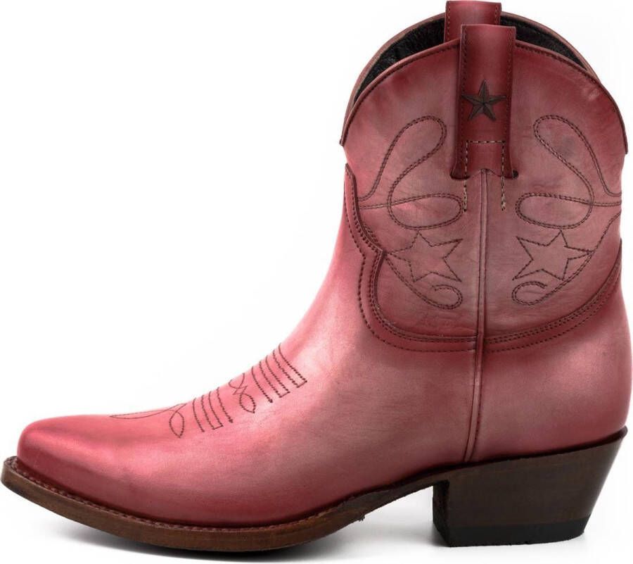 Mayura Boots 2374 Vintage Roze Dames Cowboy fashion Enkellaars Spitse Neus Western Hak Echt Leer - Foto 2