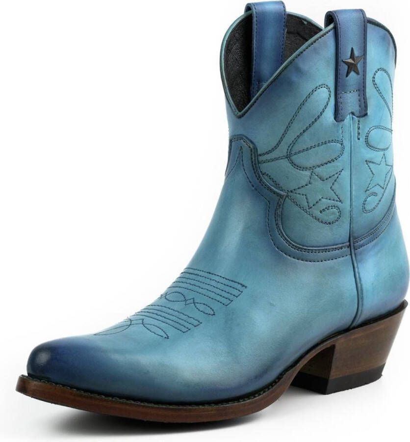 Mayura Boots 2374 Vintage Turquoise Dames Cowboy fashion Enkellaars Spitse Neus Western Hak Echt Leer