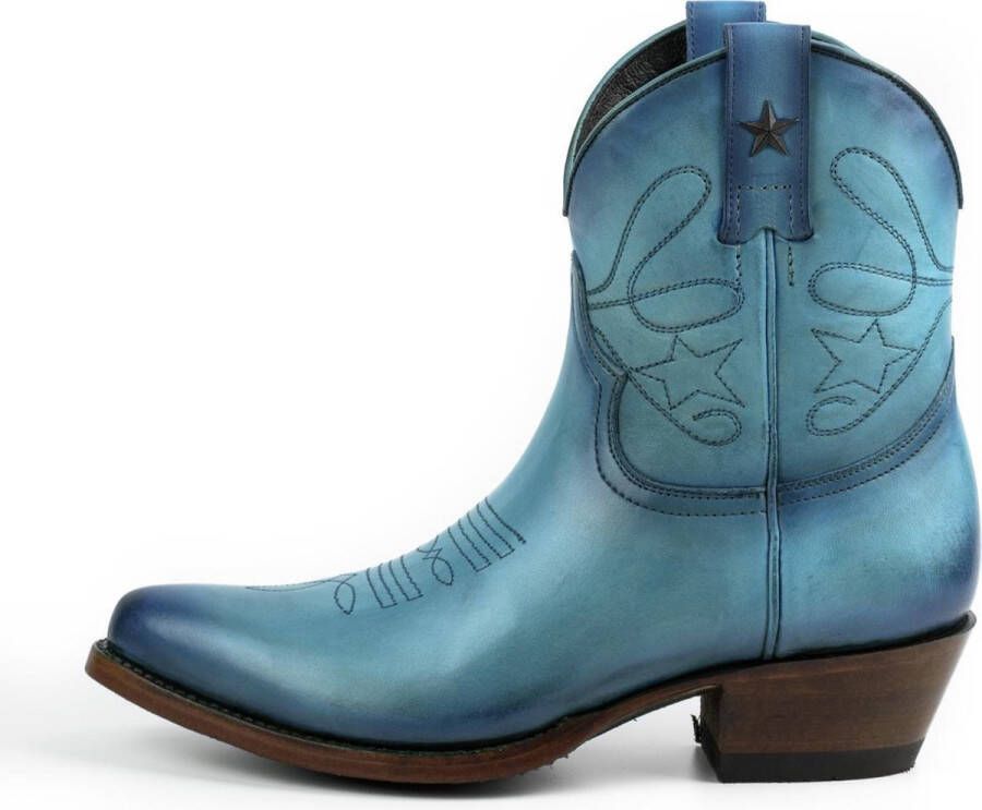 Mayura Boots 2374 Vintage Turquoise Dames Cowboy fashion Enkellaars Spitse Neus Western Hak Echt Leer