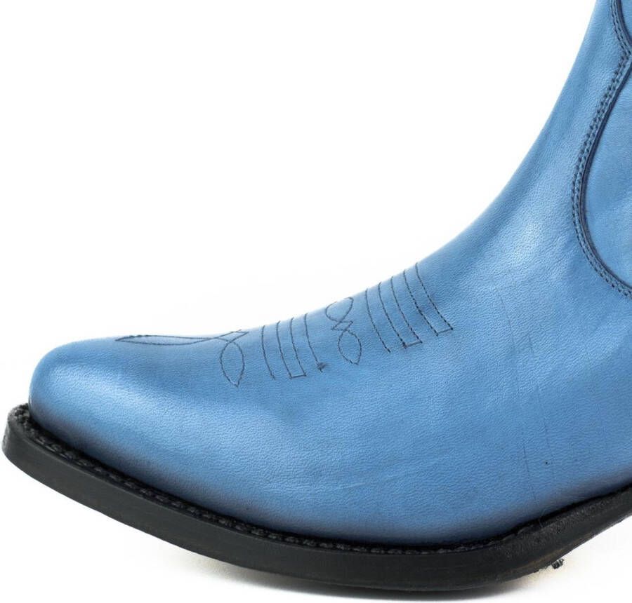 Mayura Boots 2487 Blauw Dames Cowboy Western Fashion Enklelaars Spitse Neus Schuine Hak Elastiek Sluiting Echt Leer - Foto 5