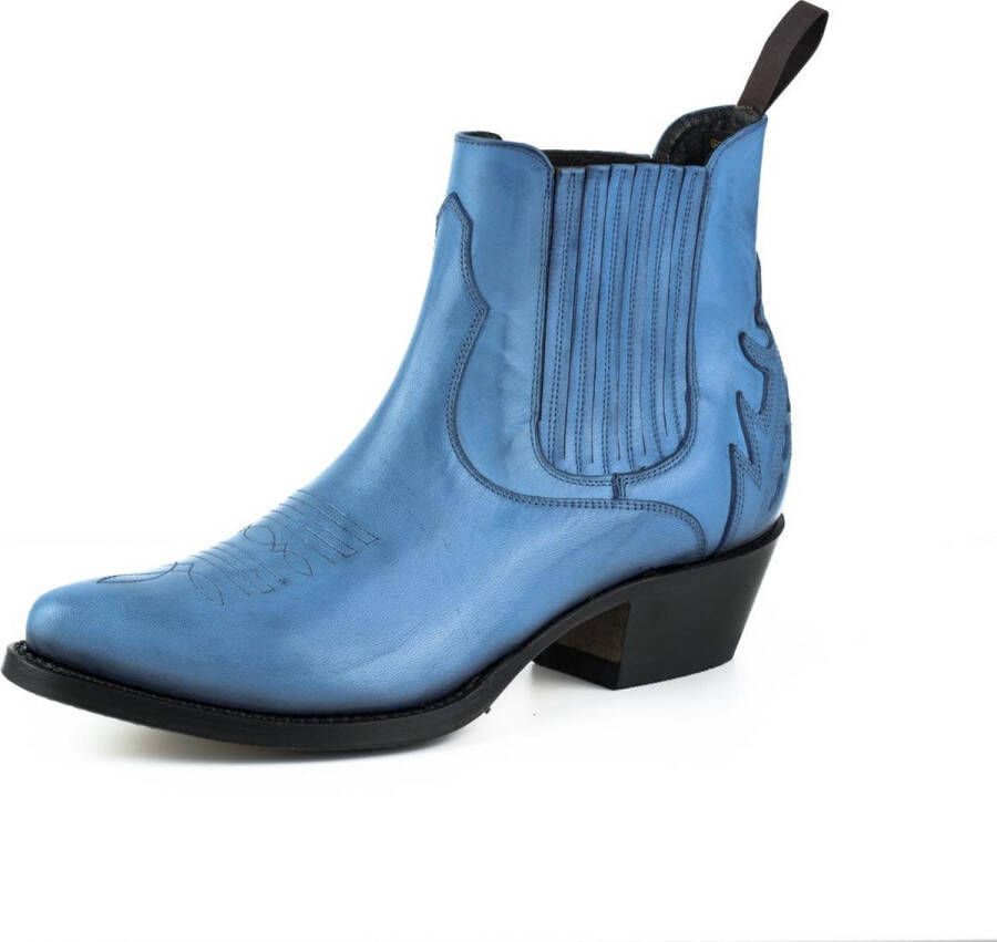 Mayura Boots 2487 Blauw Dames Cowboy Western Fashion Enklelaars Spitse Neus Schuine Hak Elastiek Sluiting Echt Leer - Foto 8
