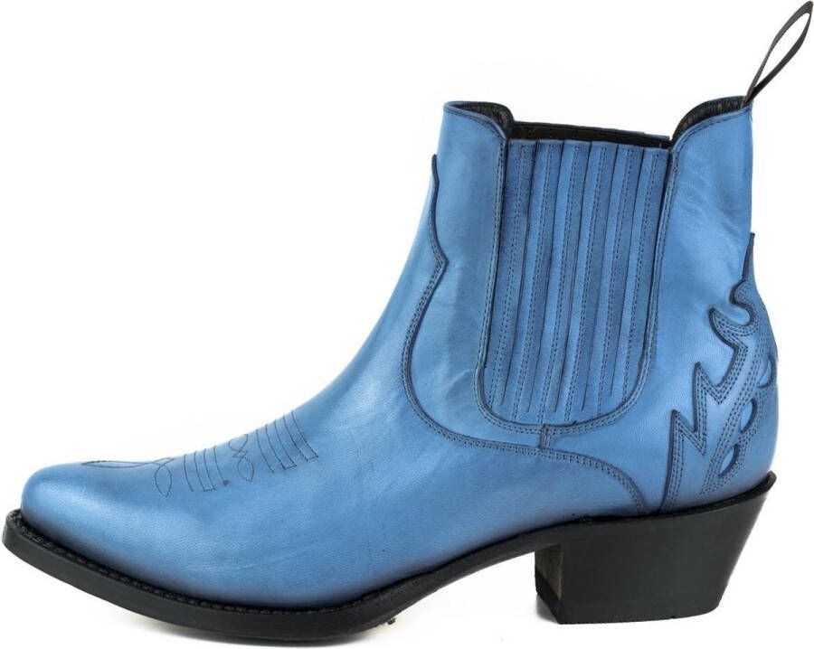 Mayura Boots Marilyn 2487 Blauw Dames Cowboy Western Fashion Enklelaars Spitse Neus Schuine Hak Elastiek Sluiting Echt Leer - Foto 9