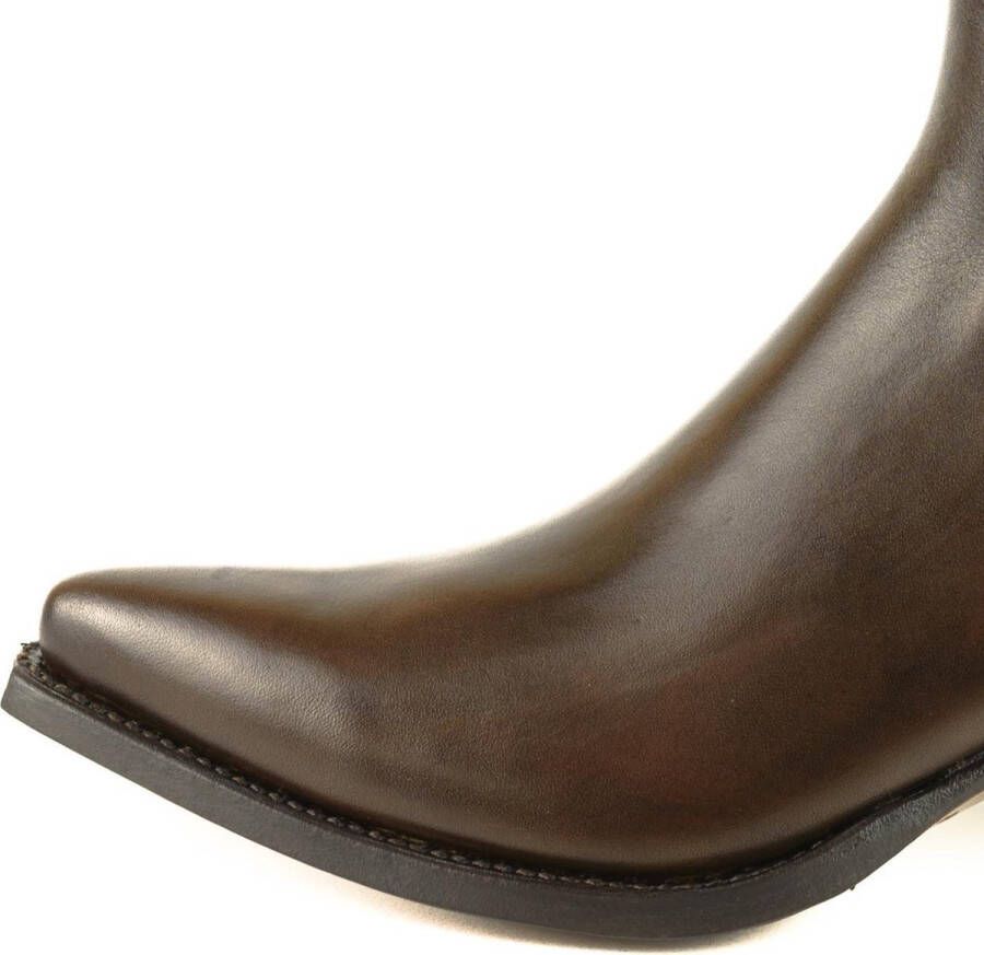 Mayura Boots 2496 Bruin Spitse Western Enkellaars Dames Schuine Hak Elastiek Sluiting Glad Leer