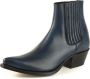 Mayura Boots 2496 Marine Blauw Spitse Western Enkellaars Dames Schuine Hak Elastiek Sluiting Glad Leer - Thumbnail 4