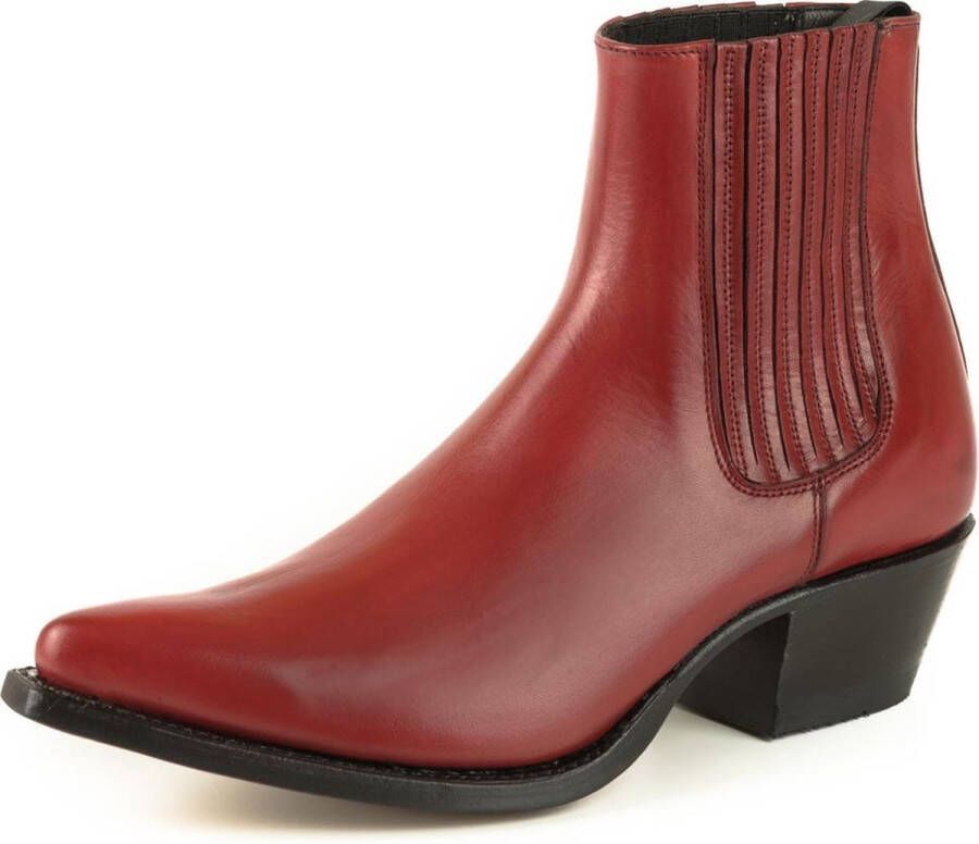 Mayura Boots 2496 Rood Spitse Western Enkellaars Dames Schuine Hak Elastiek Sluiting Glad Leer - Foto 6