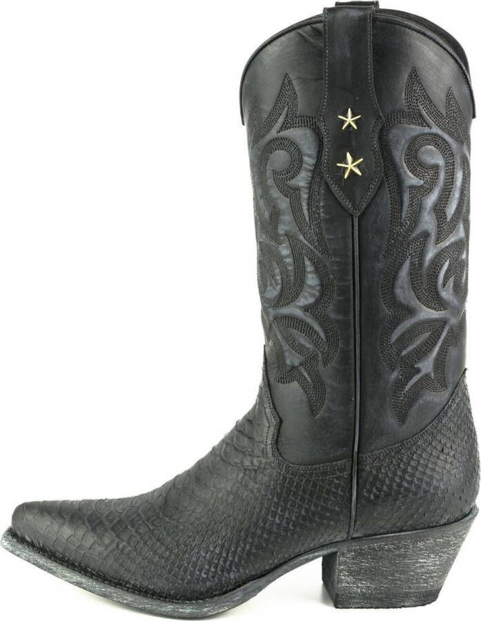 Mayura Boots Alabama 2524 Zwart Lavado Dames Westernlaars Spitse Neus Hak Hoge Schacht Echt Leer