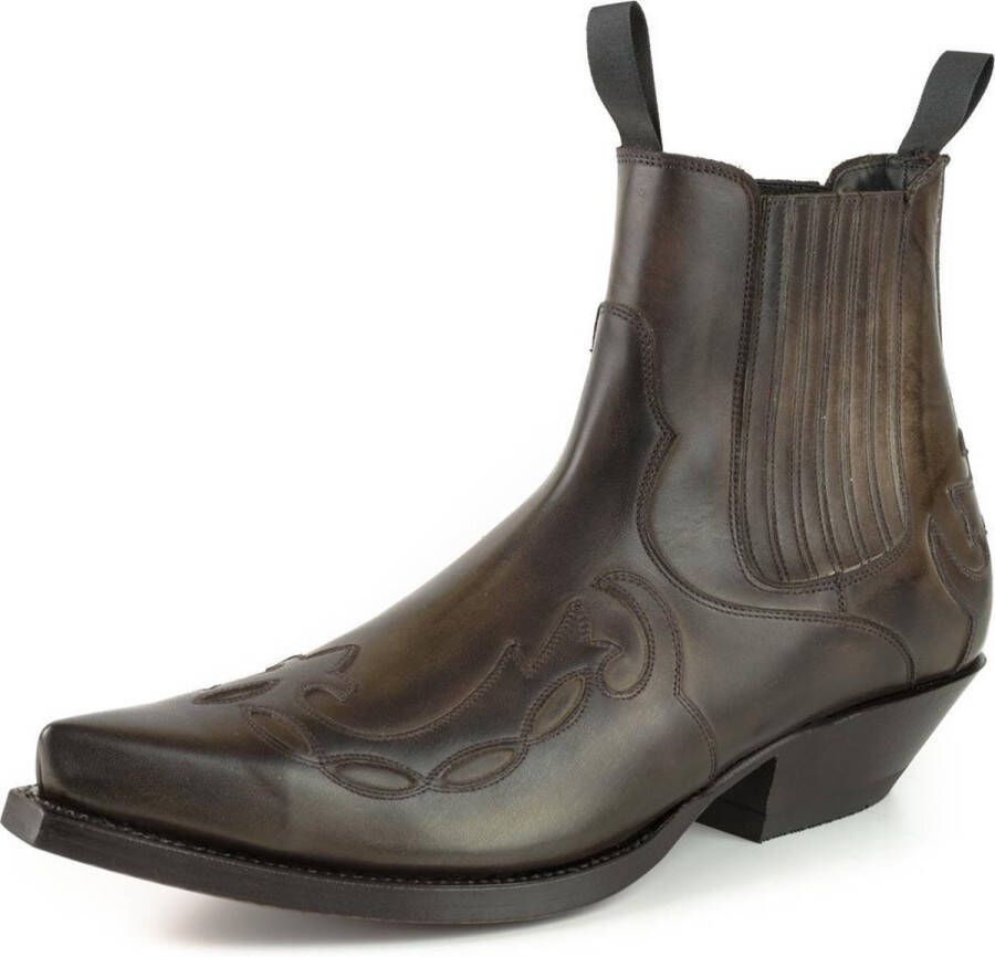Mayura Boots Austin 1931 Donker Bruin Spitse Western Heren Dames Enkellaars Schuine Hak Elastiek Sluiting Vintage Look
