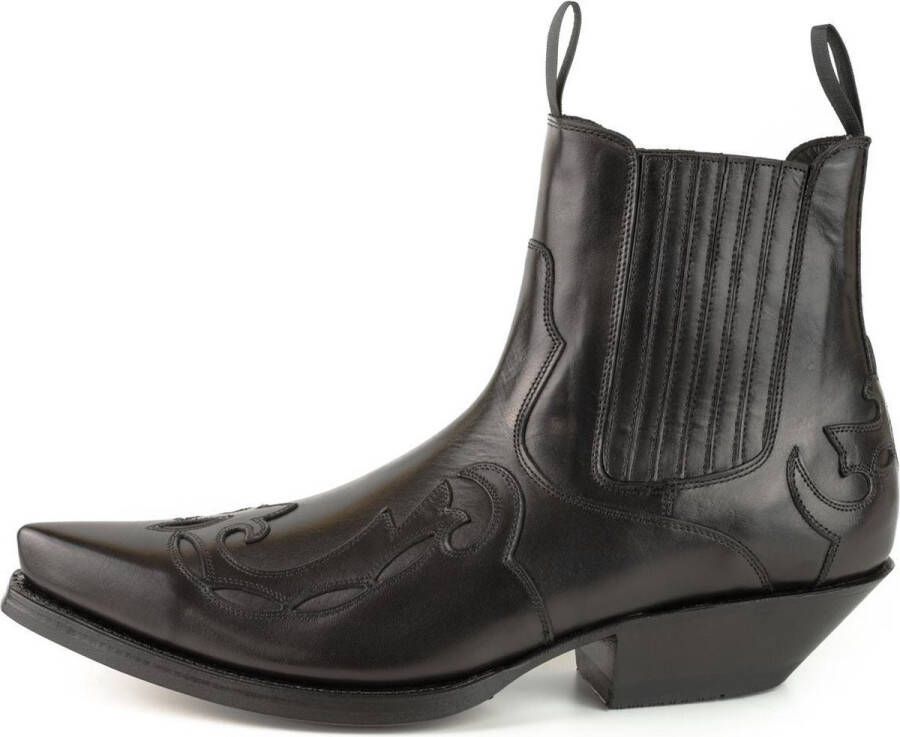 Mayura Boots Austin 1931 Zwart Spitse Western Heren Dames Enkellaars Schuine Hak Elastiek Sluiting Vintage Look
