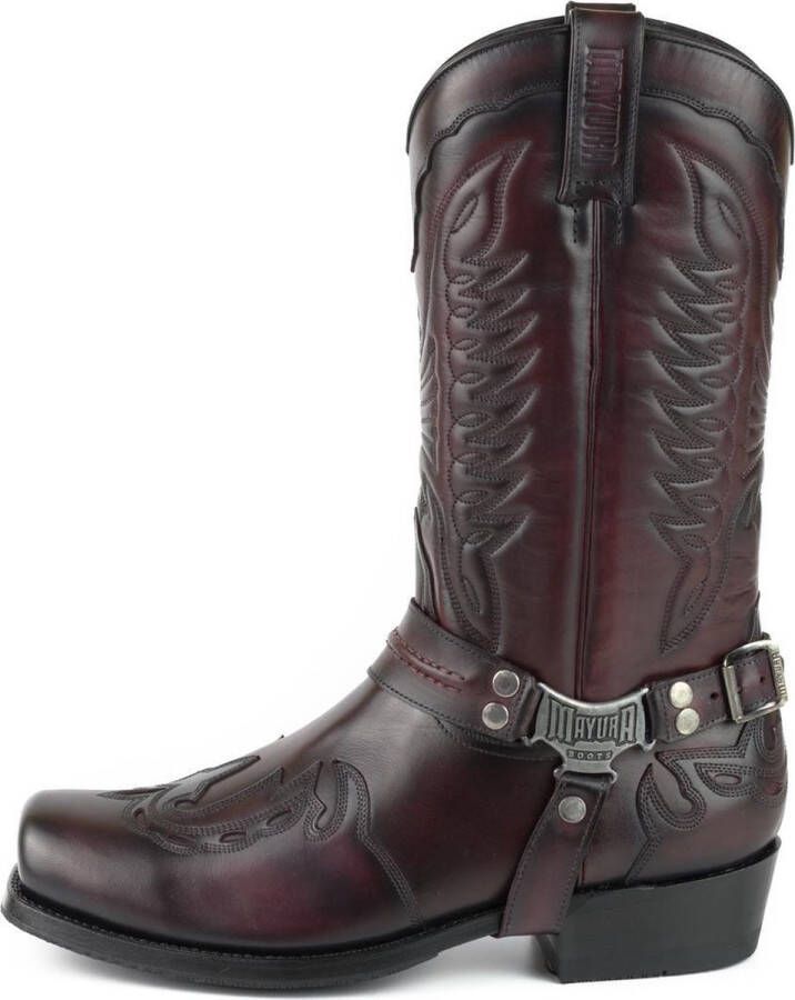 Mayura Boots Indian 2471 Bordeaux Cowboy Biker Laarzen Heren Vierkante Neus Platte Hak Afneembaar Spoor Echt Leer