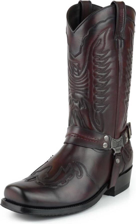 Mayura Boots Indian 2471 Bordeaux Cowboy Biker Laarzen Heren Vierkante Neus Platte Hak Afneembaar Spoor Echt Leer