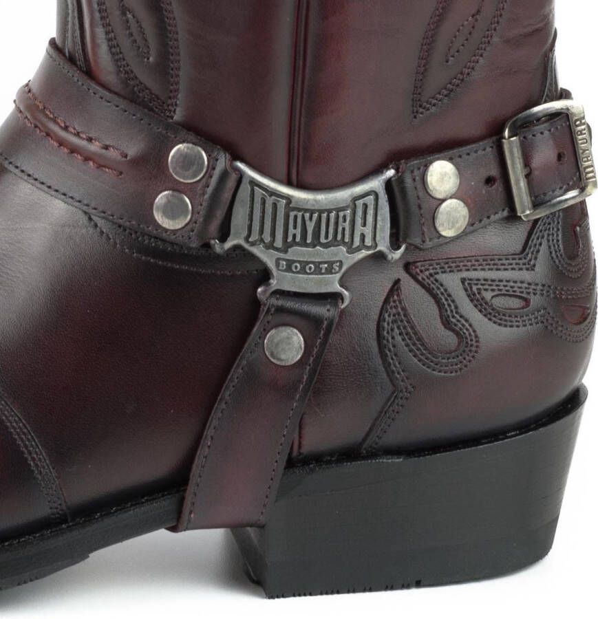 Mayura Boots Indian 2471 Bordeaux Cowboy Biker Laarzen Heren Vierkante Neus Platte Hak Afneembaar Spoor Echt Leer