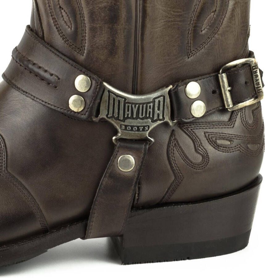 Mayura Boots Indian 2471 Bruin Cowboy Biker Laarzen Heren Vierkante Neus Platte Hak Afneembaar Spoor Echt Leer