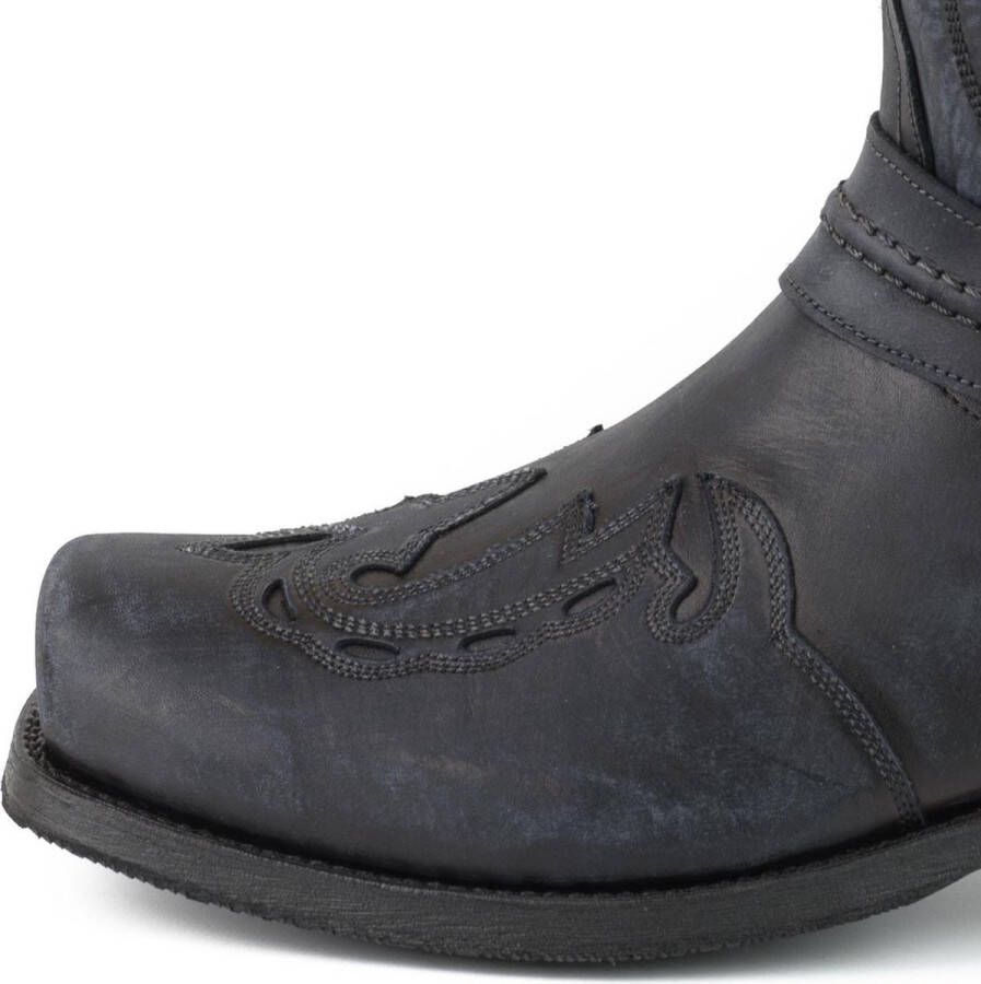 Mayura Boots Indian 2471 Vintage Zwart Cowboy Biker Laarzen Heren Vierkante Neus Platte Hak Afneembaar Spoor Echt Leer