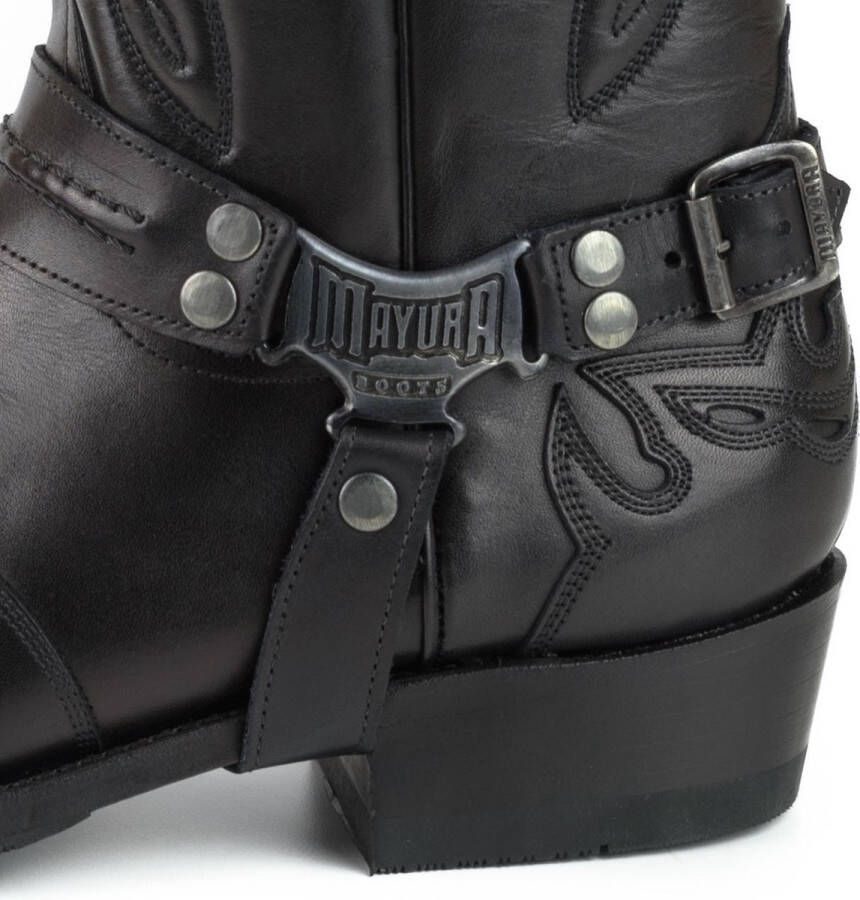 Mayura Boots Indian 2471 Zwart Cowboy Biker Laarzen Heren Vierkante Neus Platte Hak Afneembaar Spoor Echt Leer