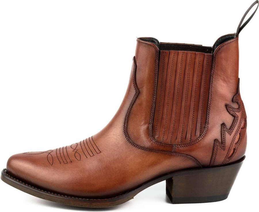 Mayura Boots Marilyn 2487 Cognac Dames Cowboy Western Fashion Enklelaars Spitse Neus Schuine Hak Elastiek Sluiting Echt Leer - Foto 2