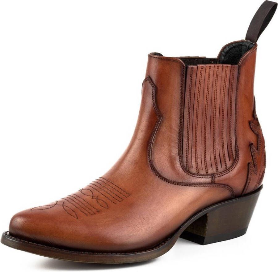Mayura Boots Marilyn 2487 Cognac Dames Cowboy Western Fashion Enklelaars Spitse Neus Schuine Hak Elastiek Sluiting Echt Leer - Foto 4