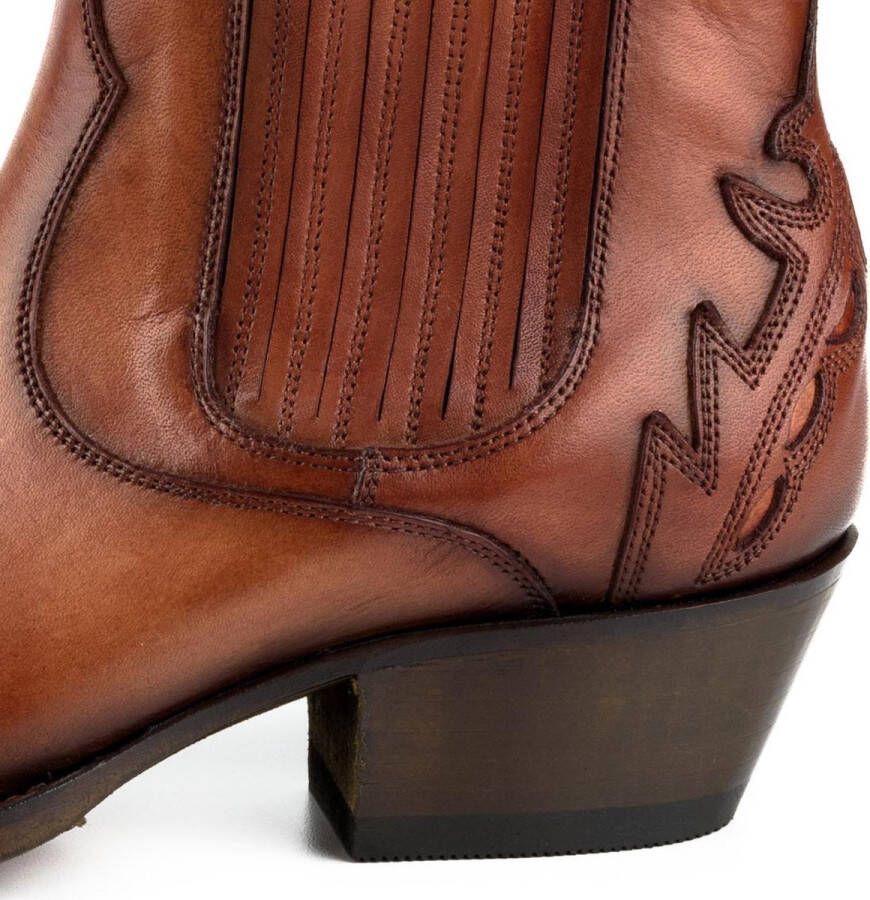 Mayura Boots Marilyn 2487 Cognac Dames Cowboy Western Fashion Enklelaars Spitse Neus Schuine Hak Elastiek Sluiting Echt Leer - Foto 5