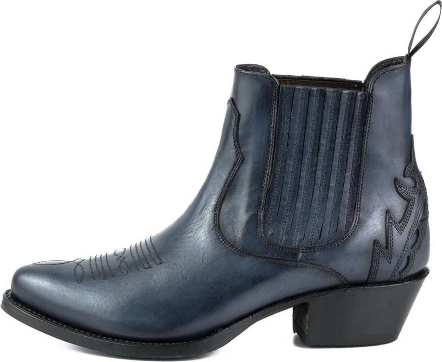 Mayura Boots Marilyn 2487 Marine Blauw Dames Cowboy Western Fashion Enklelaars Spitse Neus Schuine Hak Elastiek Sluiting Echt Leer - Foto 6