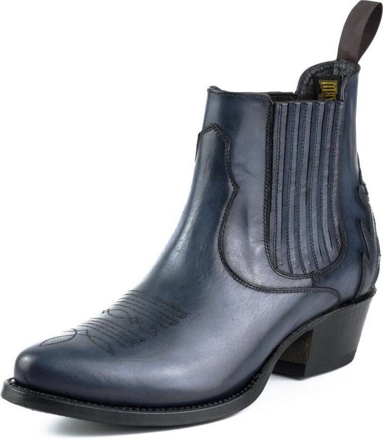 Mayura Boots Marilyn 2487 Marine Blauw Dames Cowboy Western Fashion Enklelaars Spitse Neus Schuine Hak Elastiek Sluiting Echt Leer - Foto 8