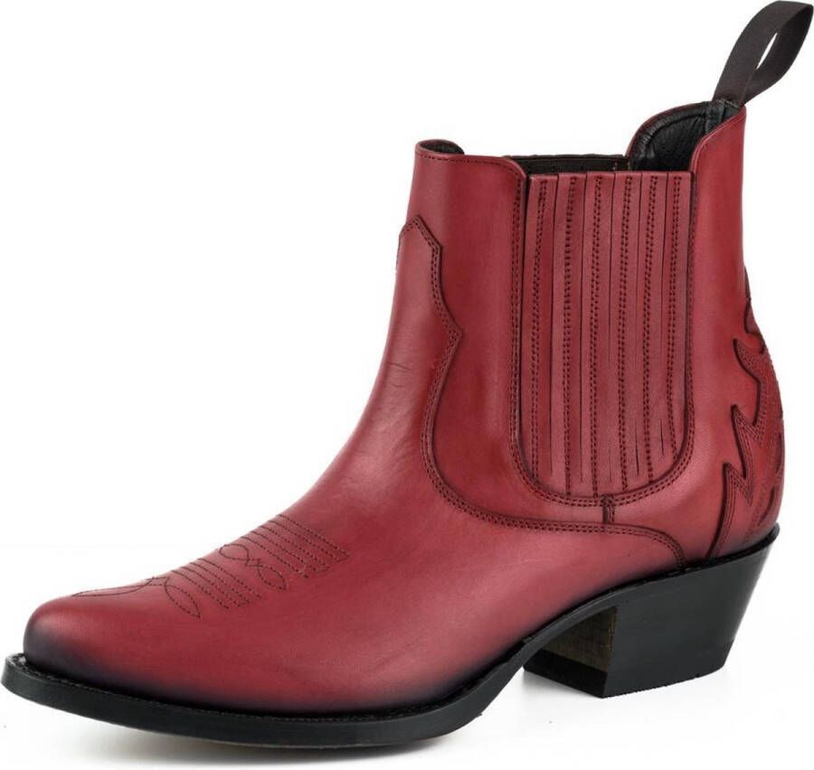 Mayura Boots Marilyn 2487 Rood Dames Cowboy Western Fashion Enklelaars Spitse Neus Schuine Hak Elastiek Sluiting Echt Leer