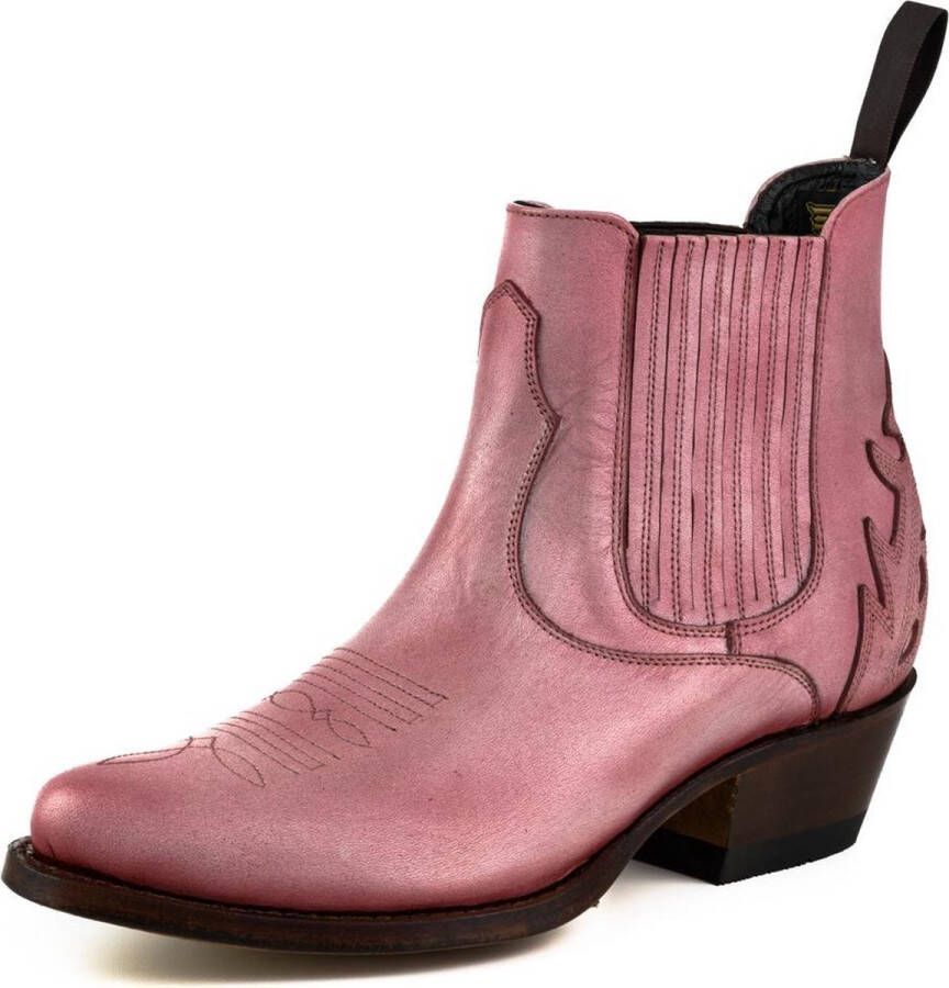 Mayura Boots Marilyn 2487 Roze Dames Cowboy Western Fashion Enklelaars Spitse Neus Schuine Hak Elastiek Sluiting Echt Leer - Foto 3
