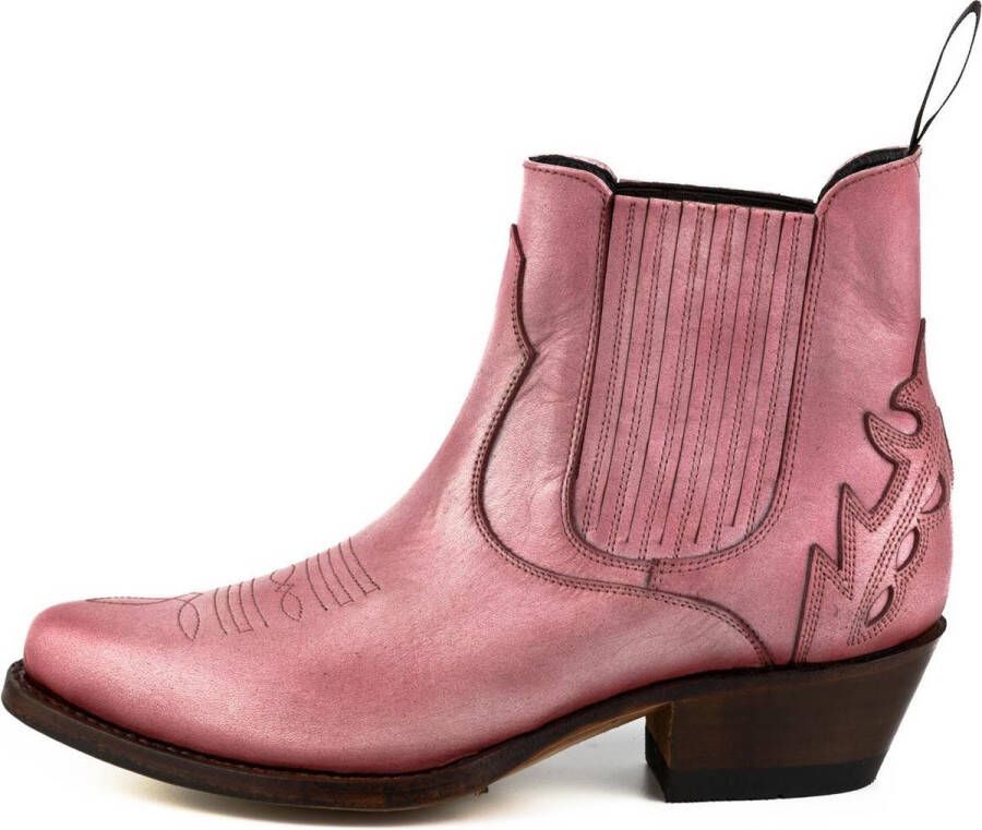 Mayura Boots Marilyn 2487 Roze Dames Cowboy Western Fashion Enklelaars Spitse Neus Schuine Hak Elastiek Sluiting Echt Leer - Foto 5