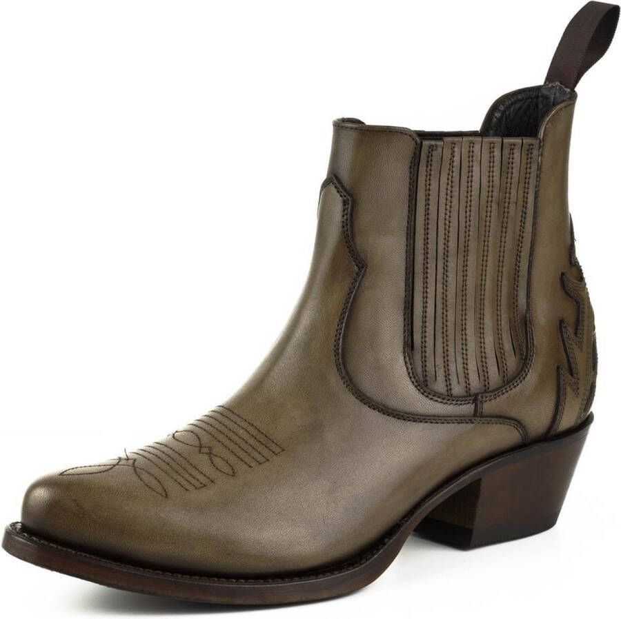 Mayura Boots Marilyn 2487 Taupe Dames Cowboy Western Fashion Enklelaars Spitse Neus Schuine Hak Elastiek Sluiting Echt Leer