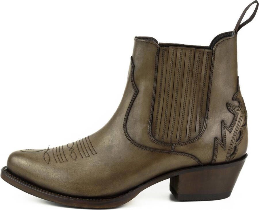 Mayura Boots Marilyn 2487 Taupe Dames Cowboy Western Fashion Enklelaars Spitse Neus Schuine Hak Elastiek Sluiting Echt Leer