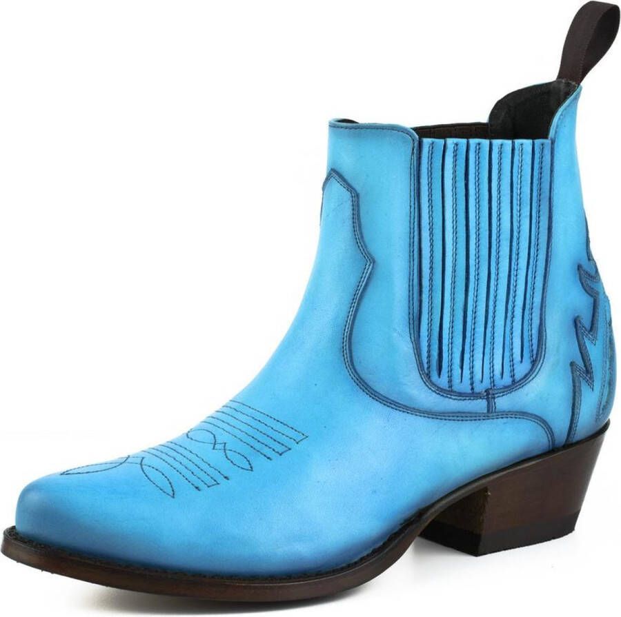 Mayura Boots Marilyn 2487 Turquoise Dames Cowboy Western Fashion Enklelaars Spitse Neus Schuine Hak Elastiek Sluiting Echt Leer