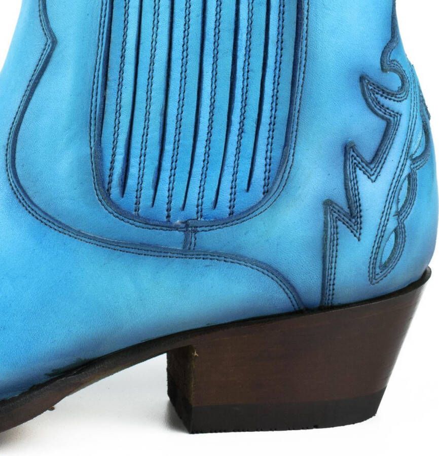 Mayura Boots Marilyn 2487 Turquoise Dames Cowboy Western Fashion Enklelaars Spitse Neus Schuine Hak Elastiek Sluiting Echt Leer