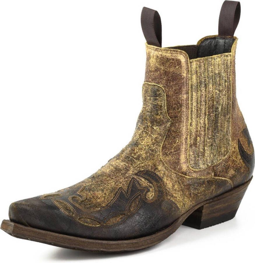 Mayura Boots Thor 1931 Hazelnoot Bruin Heren Spitse Western Enkellaars Schuine Hak Elastiek Vintage Look