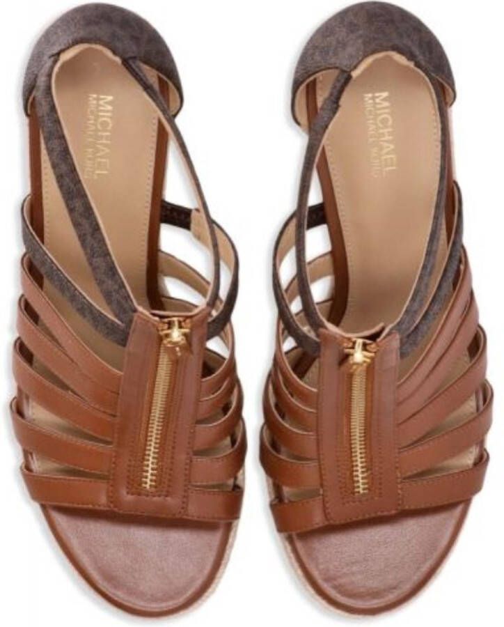 Michael Kors Bradley Wedge Dames Sandalen met Hak Brown Luggage