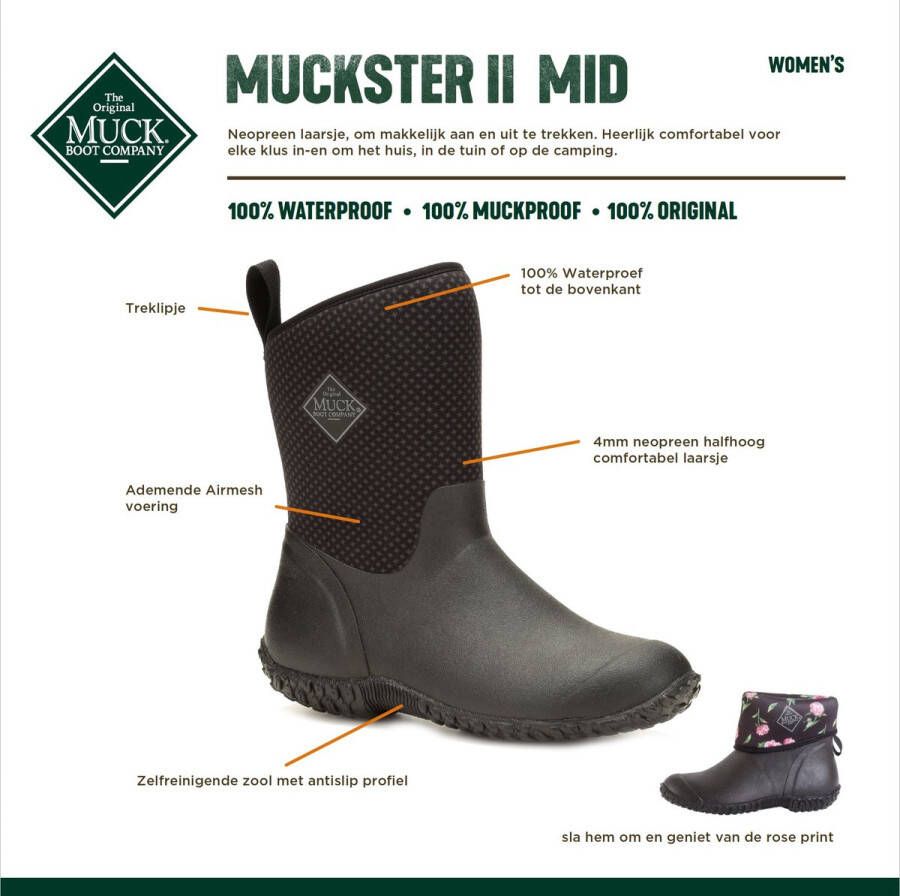 Muck Boot Muckster II Mid Tuinlaars Zwart Rose print Dames