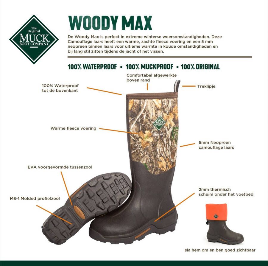 Muck Boot Woody Max Outdoorlaarzen met Oranje voering Bruin Camo