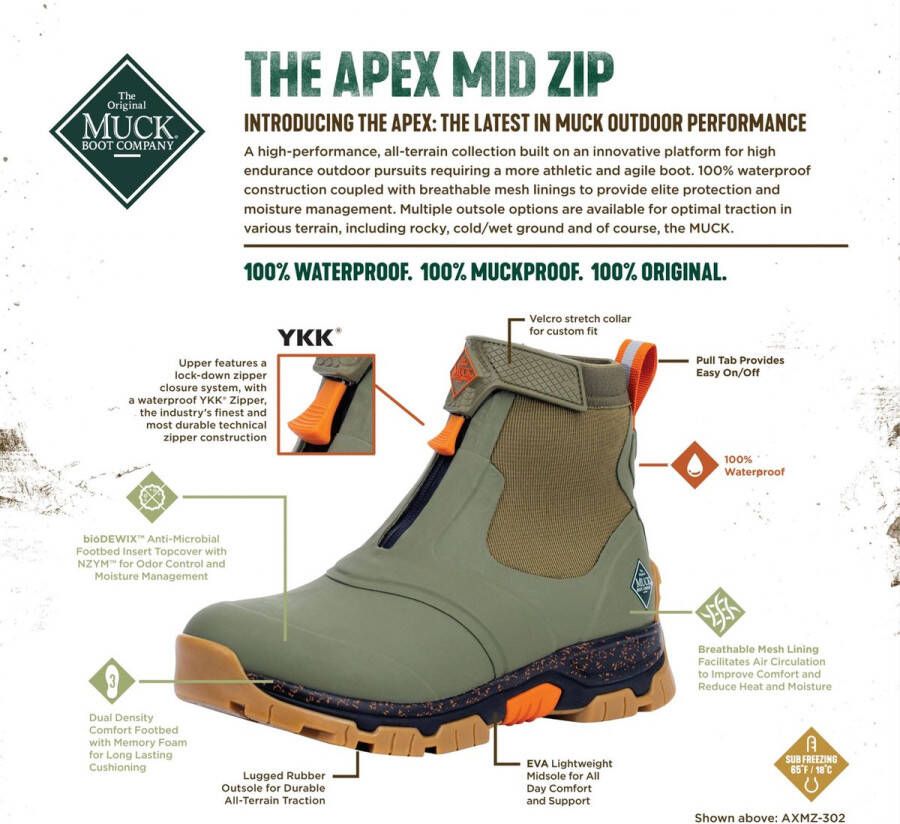 Muck Boots Olive orange heren enkel laars Apex Zip van