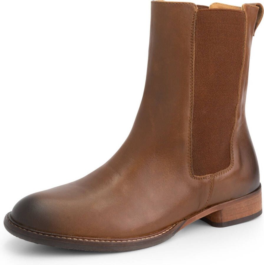 Mysa Ambrozia Dames Leren Enkellaarzen Nette Chelsea boots Cognac Bruin Leer