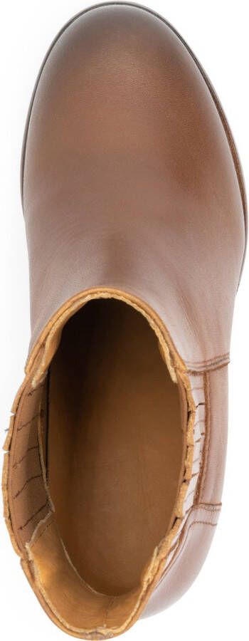 Mysa Pentas Dames Leren Enkellaarzen Nette Chelsea boots op hak Cognac Bruin Leer