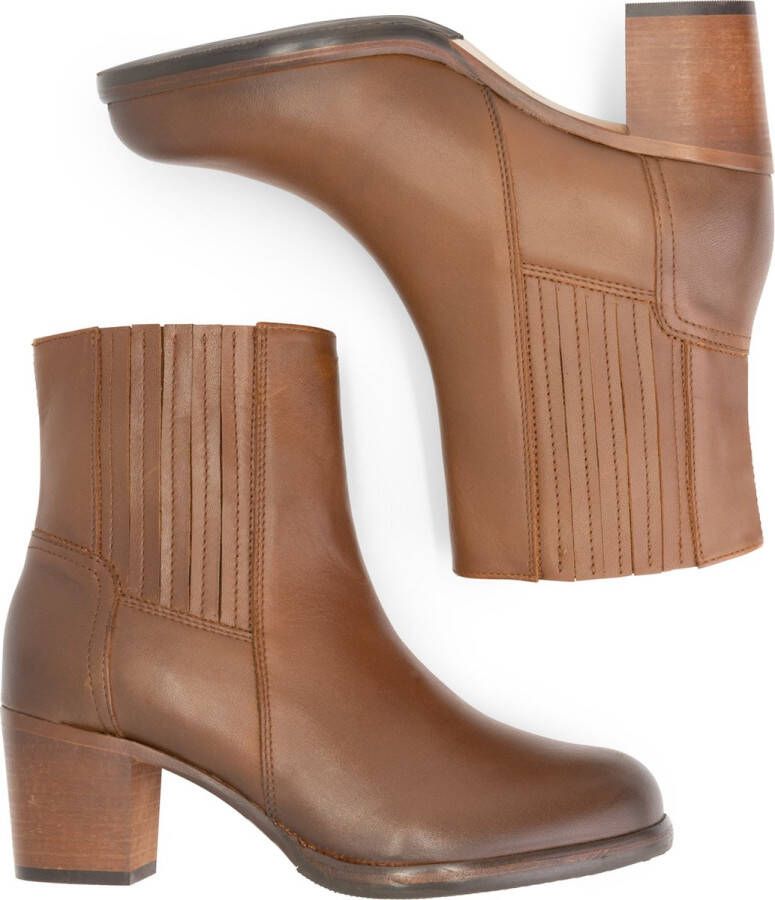 Mysa Pentas Dames Leren Enkellaarzen Nette Chelsea boots op hak Cognac Bruin Leer