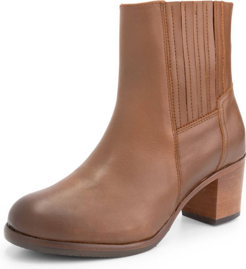 Mysa Pentas Dames Leren Enkellaarzen Nette Chelsea boots op hak Cognac Bruin Leer