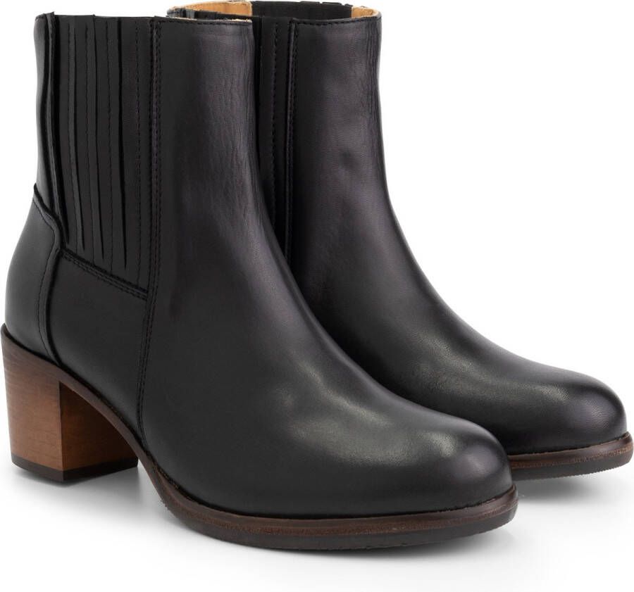 Mysa Pentas Dames Leren Enkellaarzen Nette Chelsea boots op hak Zwart Leer - Foto 3