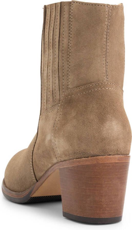 Mysa Pentas Suede Dames Leren Enkellaarzen Nette Chelsea boots op hak Taupe Suede Leer