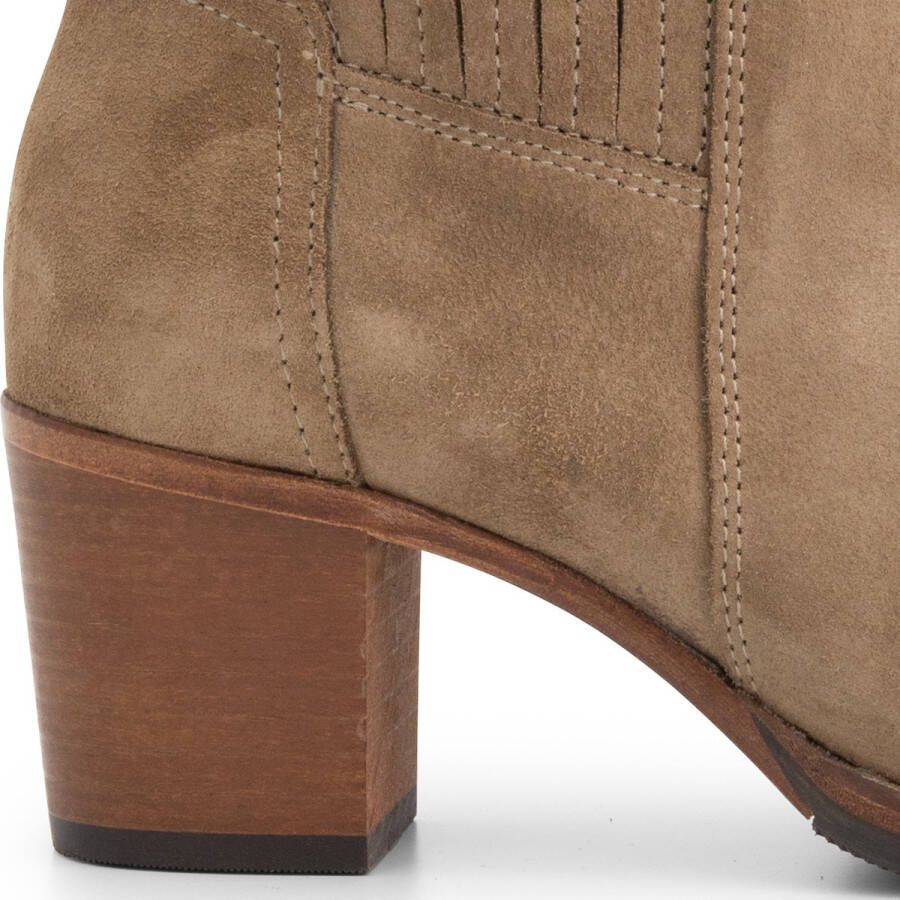Mysa Pentas Suede Dames Leren Enkellaarzen Nette Chelsea boots op hak Taupe Suede Leer